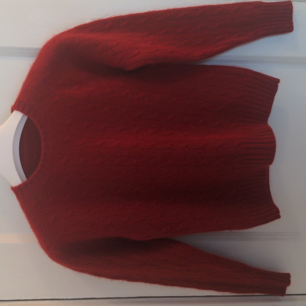 Vintage 100% Cashmere Red Cable knit Sweater, Cropped, Scottish Excellent Cond.